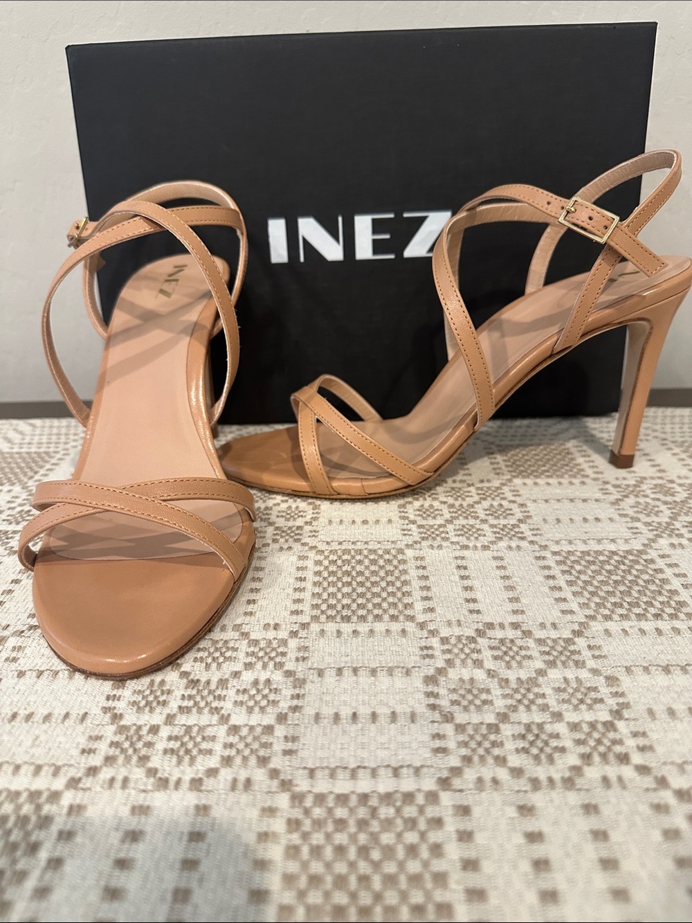 INEZ Tan Strappy High Heel Sandals